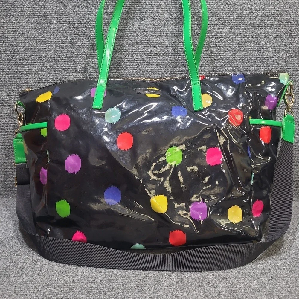 Kate Spade Black Multi Polka Dot Baby Diaper Bag Tote